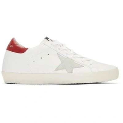 Shop Golden Goose White And Red Superstar Sneakers In White-borde