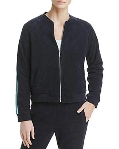 Shop Marc New York Performance Stripe-trimmed Terry Bomber Jacket In Midnight