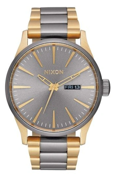 Shop Nixon 'the Sentry' Bracelet Watch, 42mm In Gunmetal/ Gold