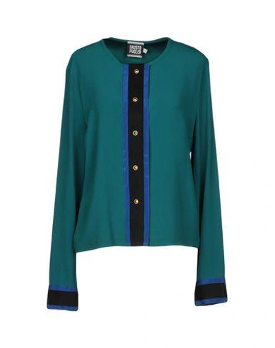 Shop Fausto Puglisi Solid Color Shirts & Blouses In Emerald Green