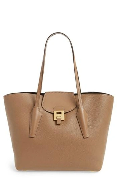 Shop Michael Kors Large Bancroft Leather Tote - Brown In Desert