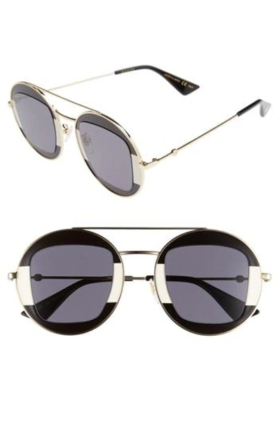 Shop Gucci 47mm Round Sunglasses - Black-ivory/ Grey