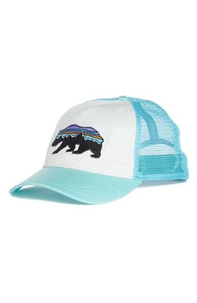 Shop Patagonia Fitz Roy Bear Trucker Hat - White In White W/ Bend Blue