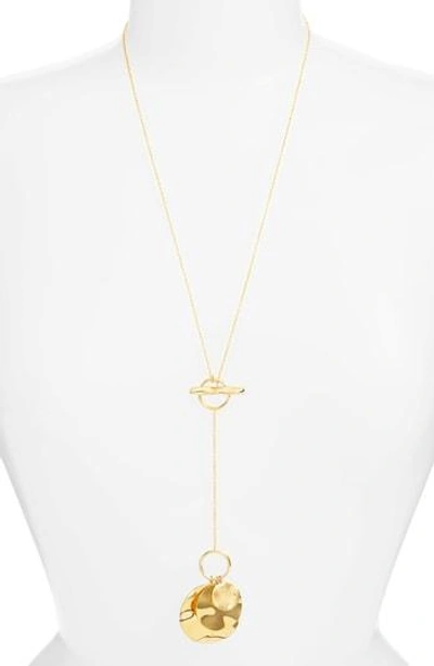 Shop Gorjana Chloe Hammered Disc Toggle Necklace In Gold