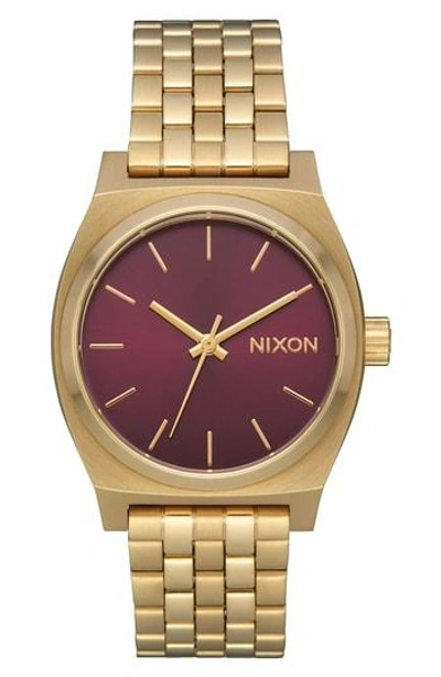 Shop Nixon Time Teller Bracelet Watch, 31mm In Gold/ Bordeaux/ Gold