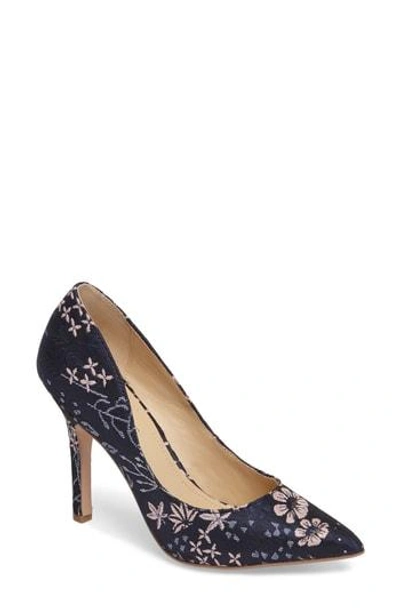 Shop Charles By Charles David Maxx Pointy Toe Pump In Navy Floral Embroidery