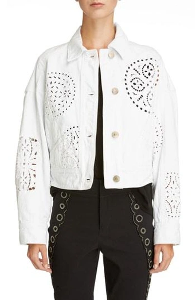 Shop Isabel Marant Broderie Anglaise Denim Jacket In White