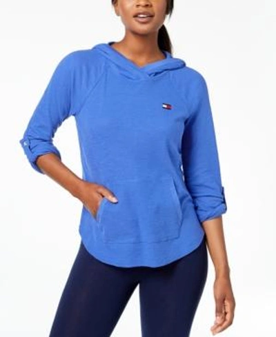 Shop Tommy Hilfiger Hooded Thermal-knit Sweatshirt, Created For Macy's In Dazzling Blue