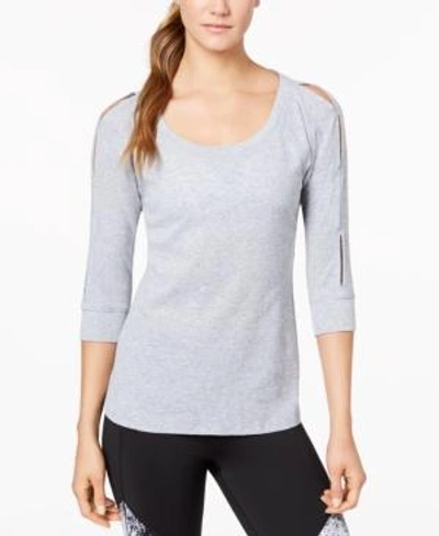 Shop Calvin Klein Performance Cutout-sleeve Top In Pearl Grey Heather