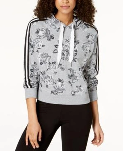 Shop Calvin Klein Performance Rose Spray Printed Cropped Hoodie In Quartz Combo