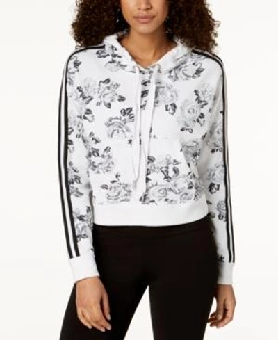 Shop Calvin Klein Performance Rose Spray Printed Cropped Hoodie In Neutral Combo