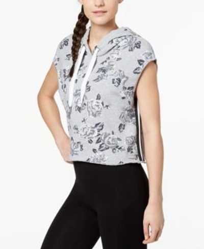 Shop Calvin Klein Performance Rose Printed Sleeveless Cropped Hoodie In Quartz Combo