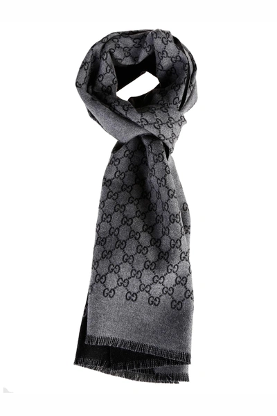 Shop Gucci Men's Wool Scarf Jacquard In Grey
