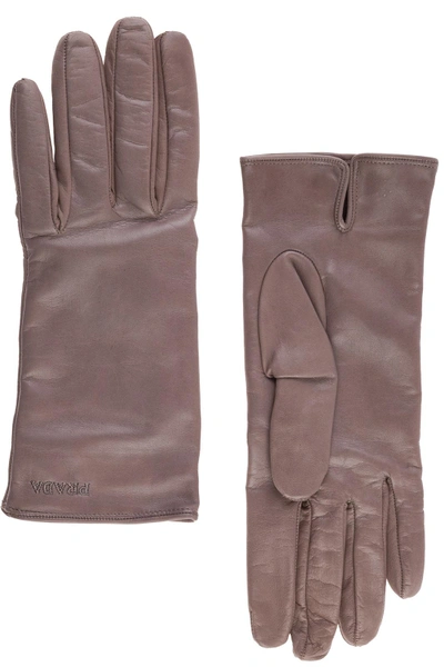 Shop Prada Women's Leather Gloves In Grey