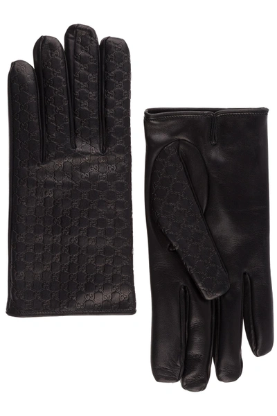 Shop Gucci Men's Leather Gloves In Black