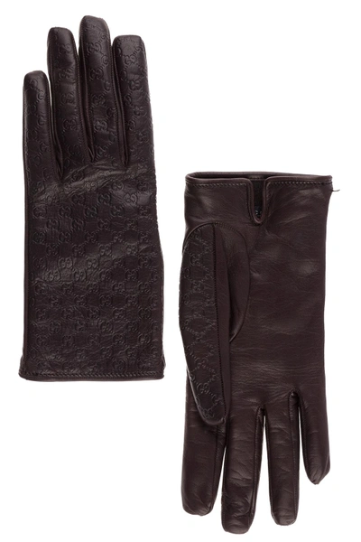 Shop Gucci Women's Leather Gloves In Brown
