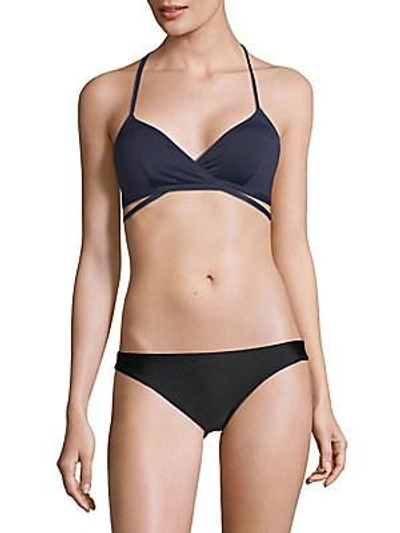 Shop Michael Michael Kors Wrap Bikini Top In New Navy