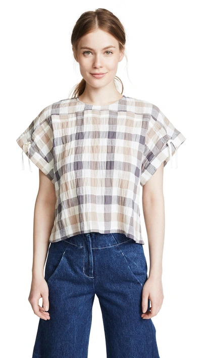 Shop M.patmos Joelle Seersucker Top In Tan Check