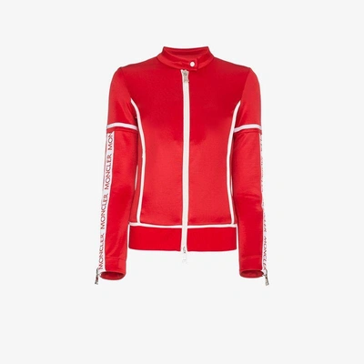 Shop Moncler Panelled Fitted Logo Jacket In Red