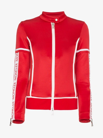 Shop Moncler Panelled Fitted Logo Jacket In Red