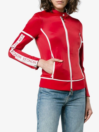 Shop Moncler Panelled Fitted Logo Jacket In Red