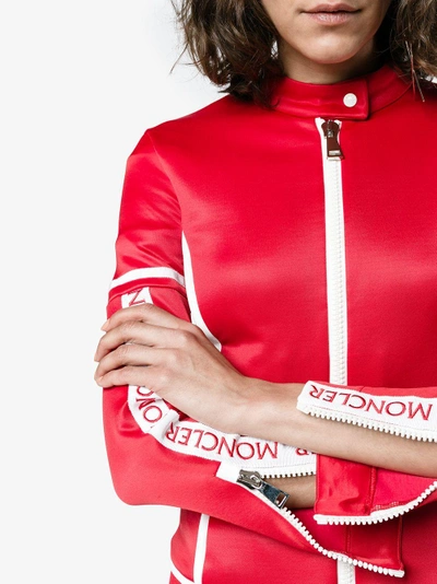 Shop Moncler Panelled Fitted Logo Jacket In Red