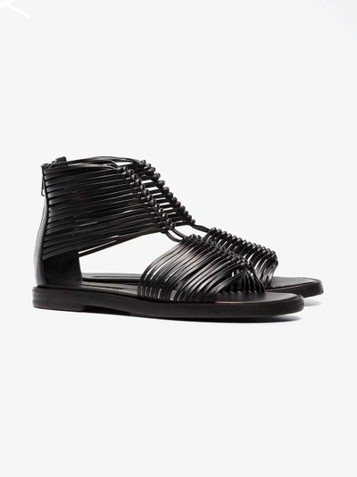 Shop Ann Demeulemeester Black 20 Multi Strap Leather Sandals
