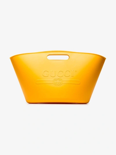 Shop Gucci Yellow Logo Rubber Tote In Orange