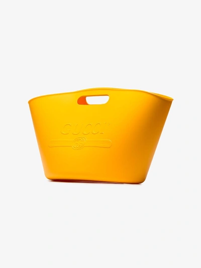 Shop Gucci Yellow Logo Rubber Tote In Orange