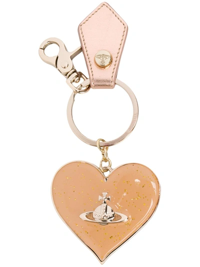 Shop Vivienne Westwood Glitter Heart Mirror Keyring In Metallic