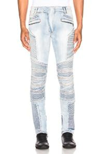 Shop Balmain Ribbed Slim Jeans In Blue