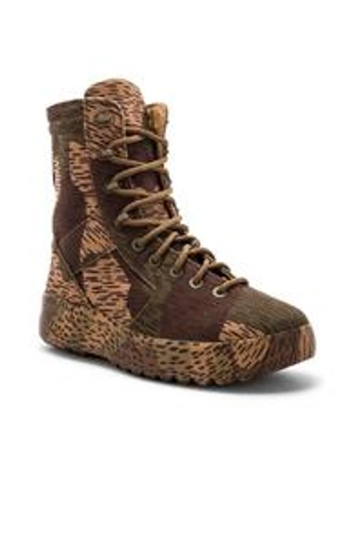 Shop Yeezy Washed Canvas Military Boots In Brown,abstract