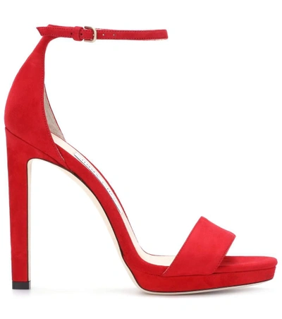 Shop Jimmy Choo Misty 120 Suede Sandals In Red