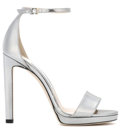 Shop Jimmy Choo Misty 120 Leather Sandals In Silver