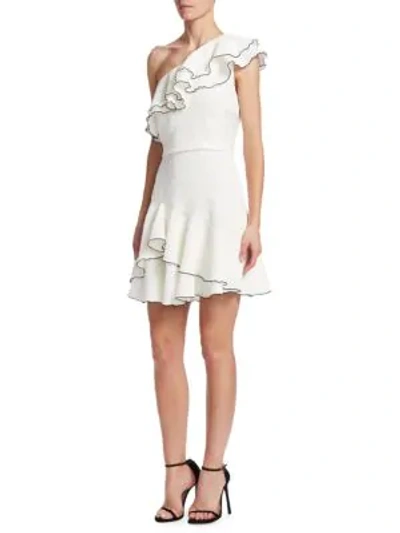 Shop Halston Heritage One-shoulder Ruffle Dress In Chalk