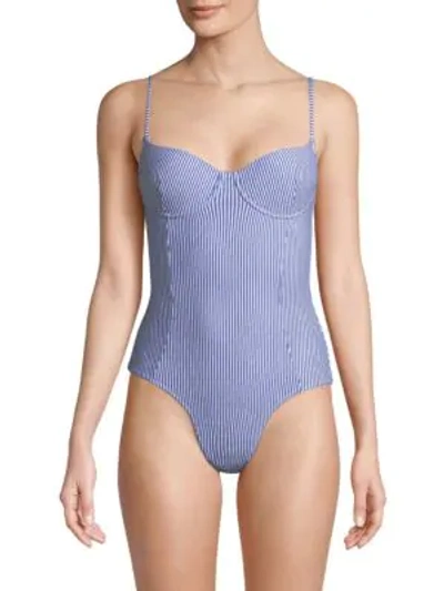 Shop Solé East Isabella One-piece Swimsuit In Blue White Seer Sucker