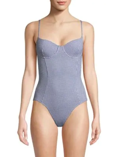 Shop Solé East Isabella One-piece Swimsuit In Navy White Micro Gingham
