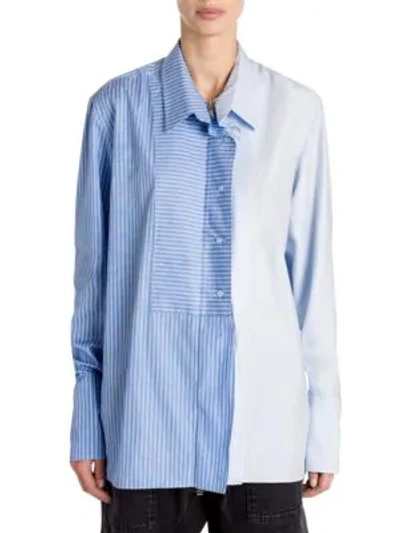 Shop Stella Mccartney Cotton Stripe Zip Shirt In Sky Blue