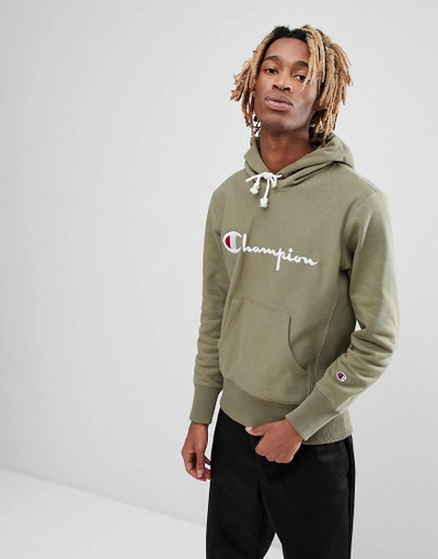 Champion Reverse Weave Hoodie With Large Logo In Green - Green | ModeSens