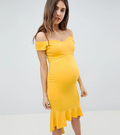 Shop Queen Bee Off Shoulder Ruffle Midi Dress - Yellow