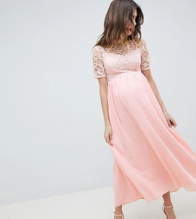 Shop Queen Bee High Neck Cutwork Lace Top Maxi Dress - Pink