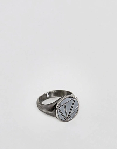 Shop Simon Carter Pinky Ring In Antique Silver With Hematite - Silver