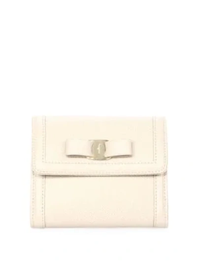 Shop Ferragamo Small Vara Leather Wallet In White