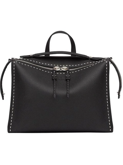 Shop Fendi Metallic Stitching Shoulder Bag - Black