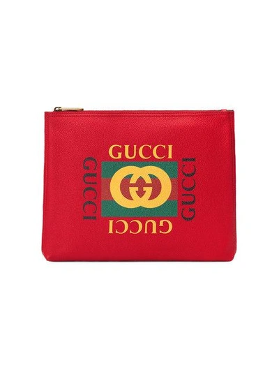 Shop Gucci Print Leather Medium Portfolio In Red