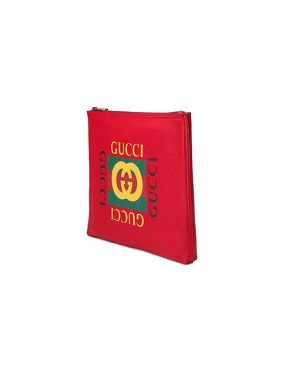 Shop Gucci Print Leather Medium Portfolio In Red