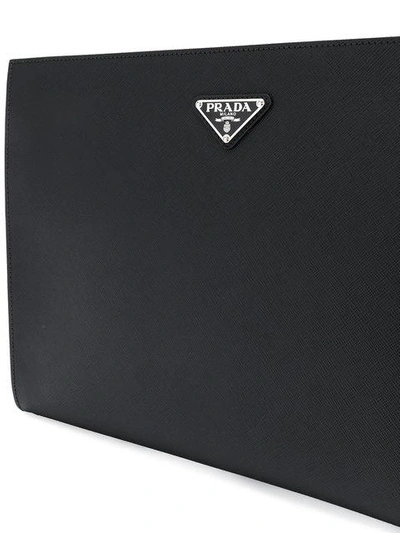 Shop Prada Logo Plaque Portfolio Clutch - Black
