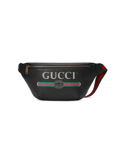 Shop Gucci Print Leather Belt Bag - Black