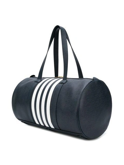 Shop Thom Browne Unstructured Gym Bag With Contrast 4-bar Stripe In Pebble Grain & Calf Leather In Blue