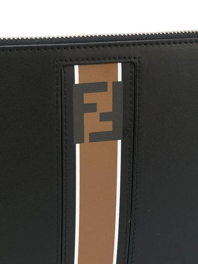 Shop Fendi Logo Stripe Detail Clutch - Black